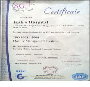 Kalra Hospital Ludhana Certificate & Achievement
